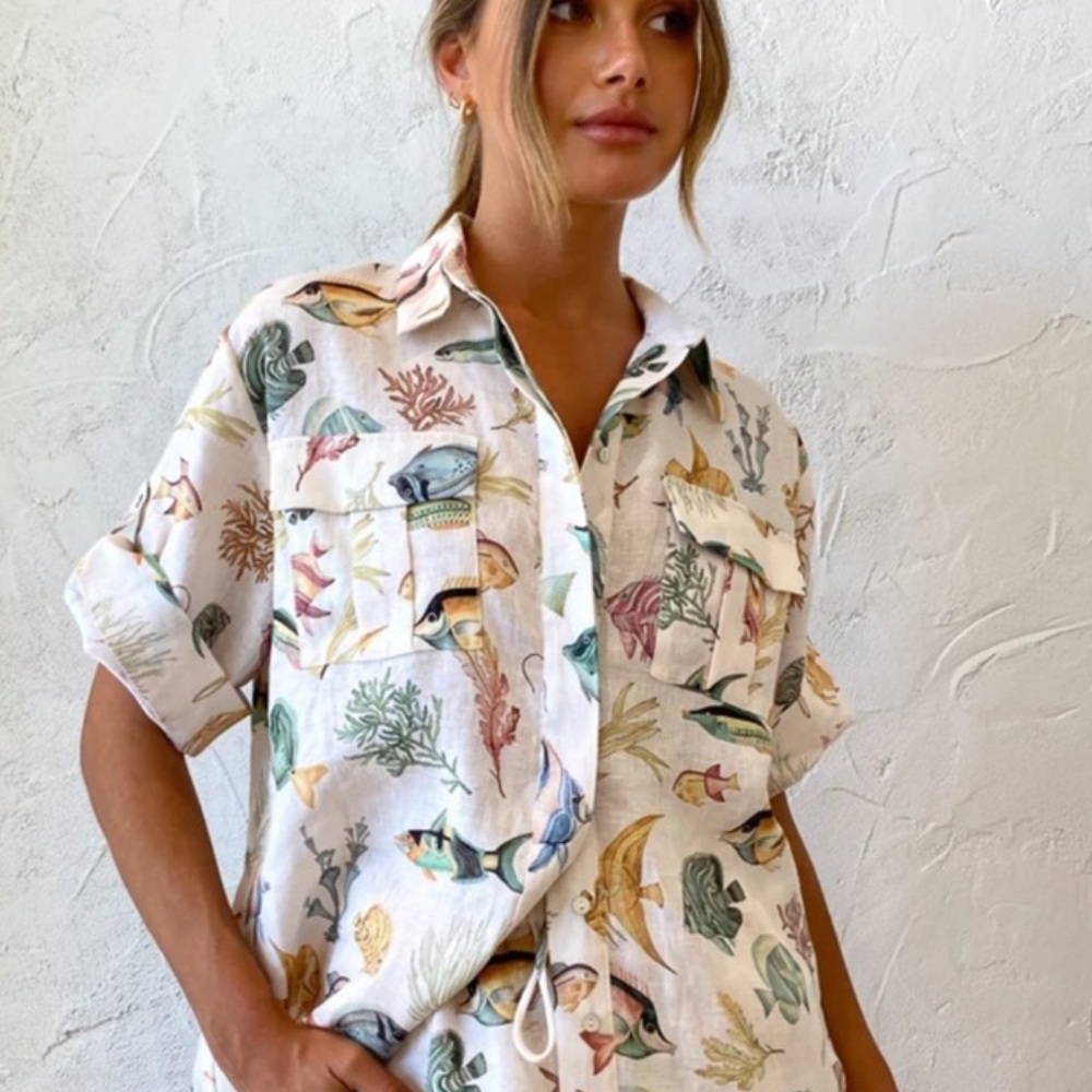 🐠 ALEMAIS Wanda Ocean Life Fish Blouse Camp Shirt
